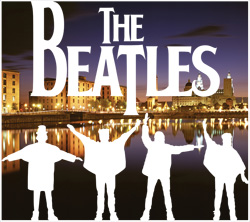Beatles logo and liverpool at night