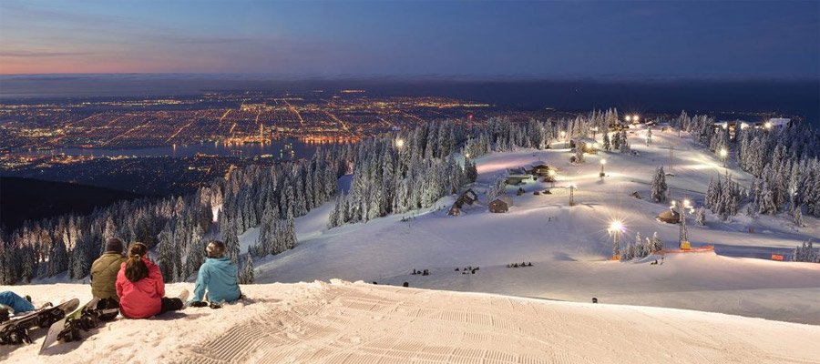 Skiing at night on Grouse Mountain, Vancouver
