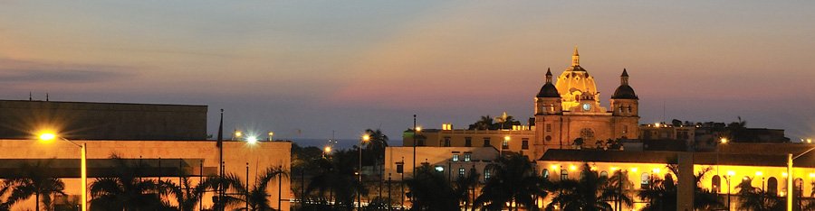 Cartagena old town. Cathedral and sunset