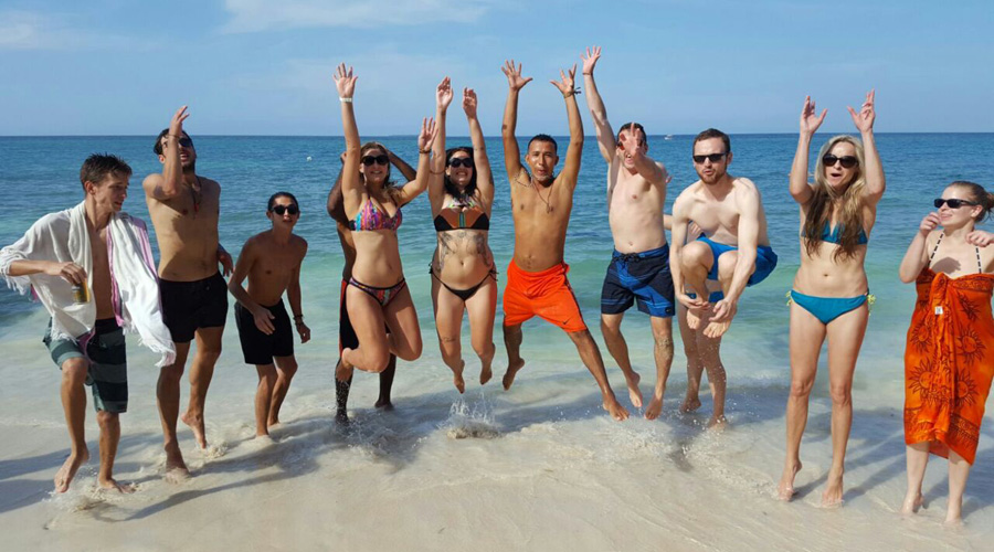 Spanish students on a beach in Cartagena
