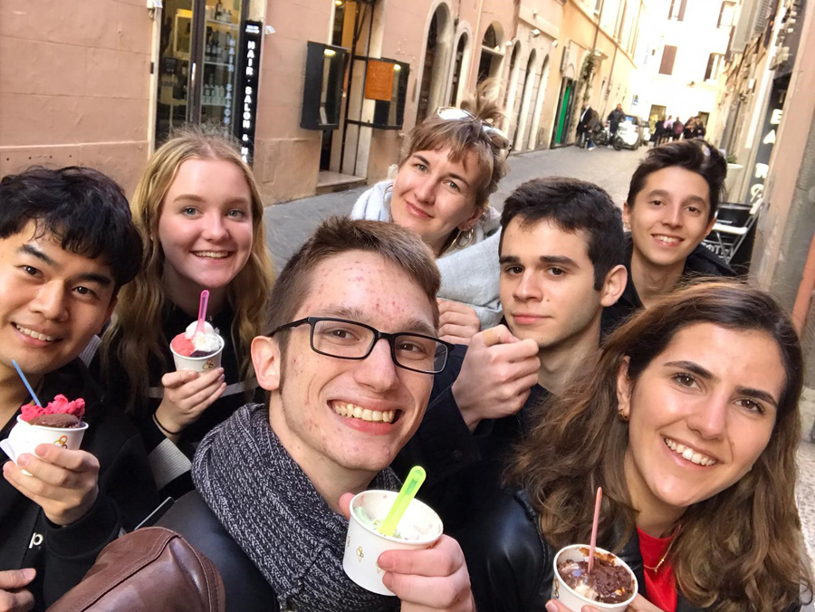 Ice cream and friends on a street in Rome