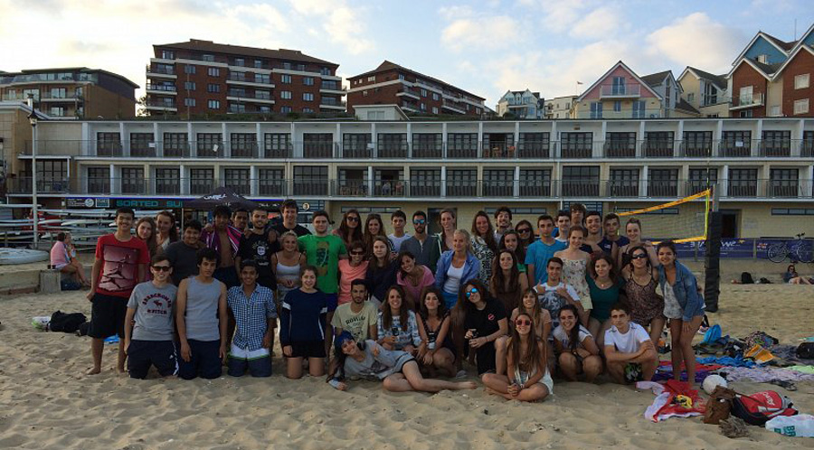 Students on an English course on the beach