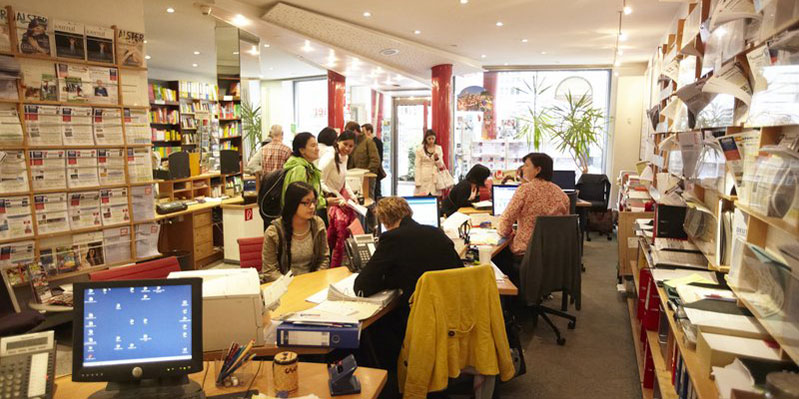 School reception and bookshop