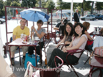 Students enjoying cafe life