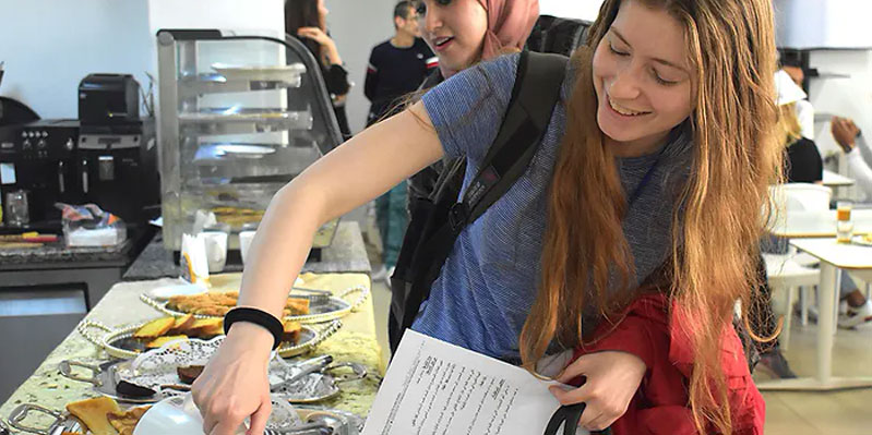 Students at lunch in the school cafeteria