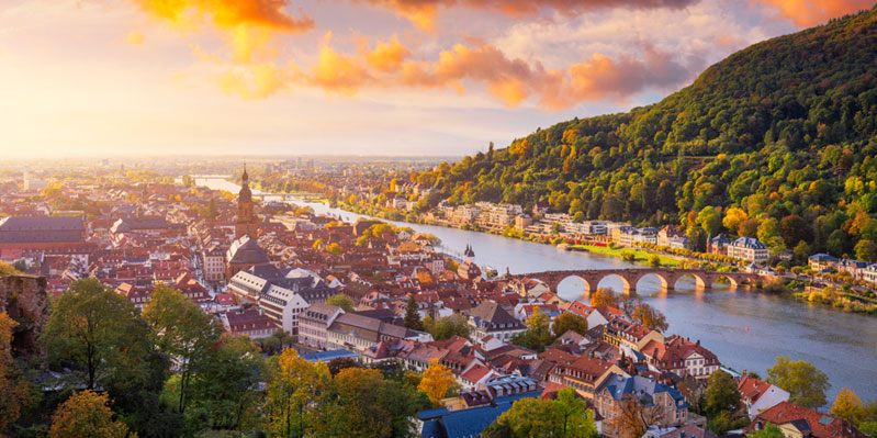 Sunset over picturesque Heidelberg