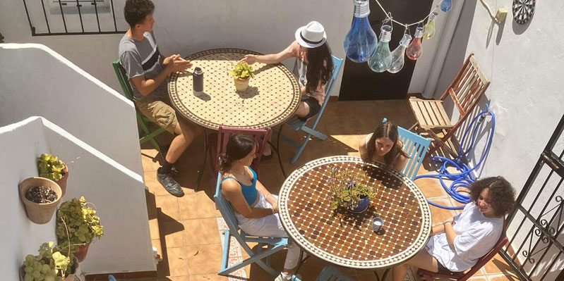 Relaxing on the school patio