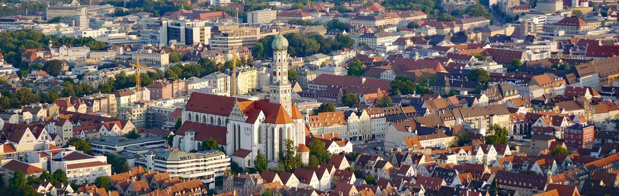 View over rootops and Augsburg Cathedral in Germany