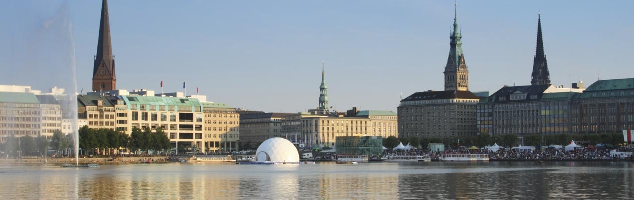 View of Hamburg over the Inner Alster lake