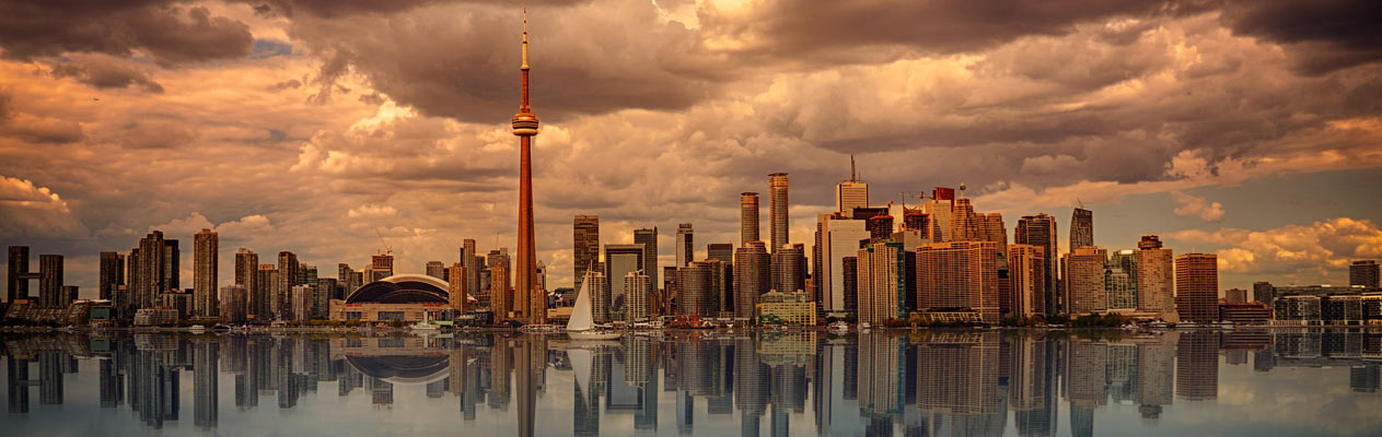 Toronto skyline at dusk from Centre Island