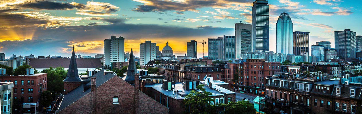 sunset over Boston skyline