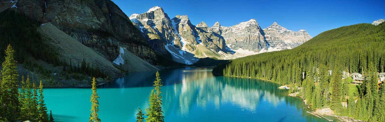 Moraine lake, trees and mountains in Canada