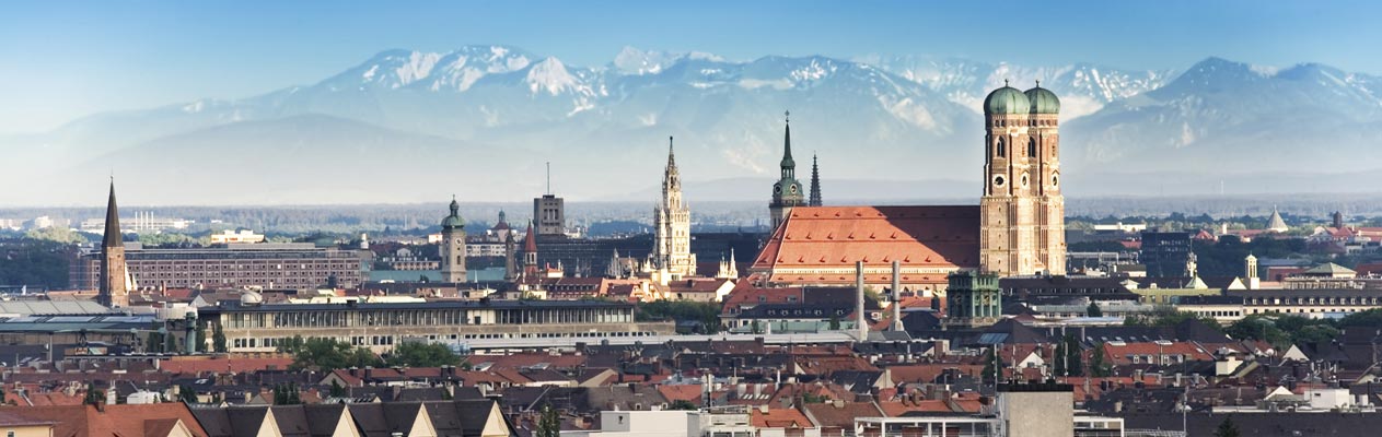 Munich skyline with German Alps