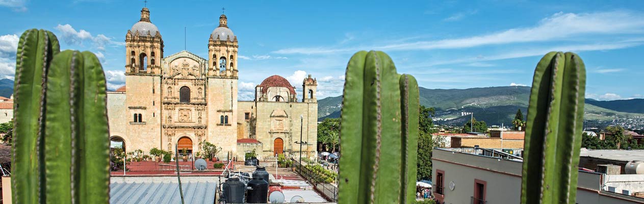 Oaxaca Cathedral from rooftop restaurant
