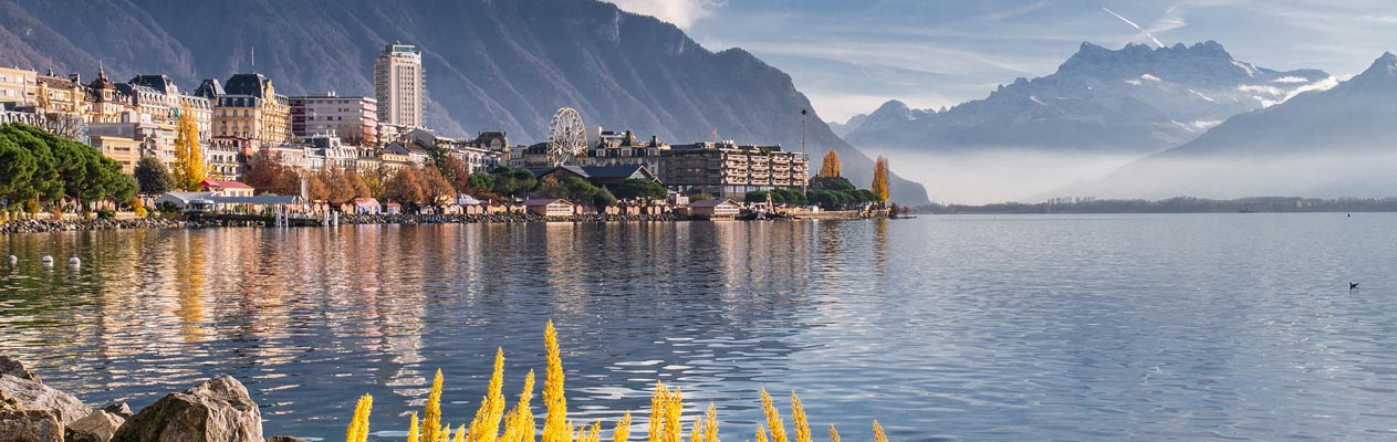 Landscape in Switzerland - Montreux lake and mountains